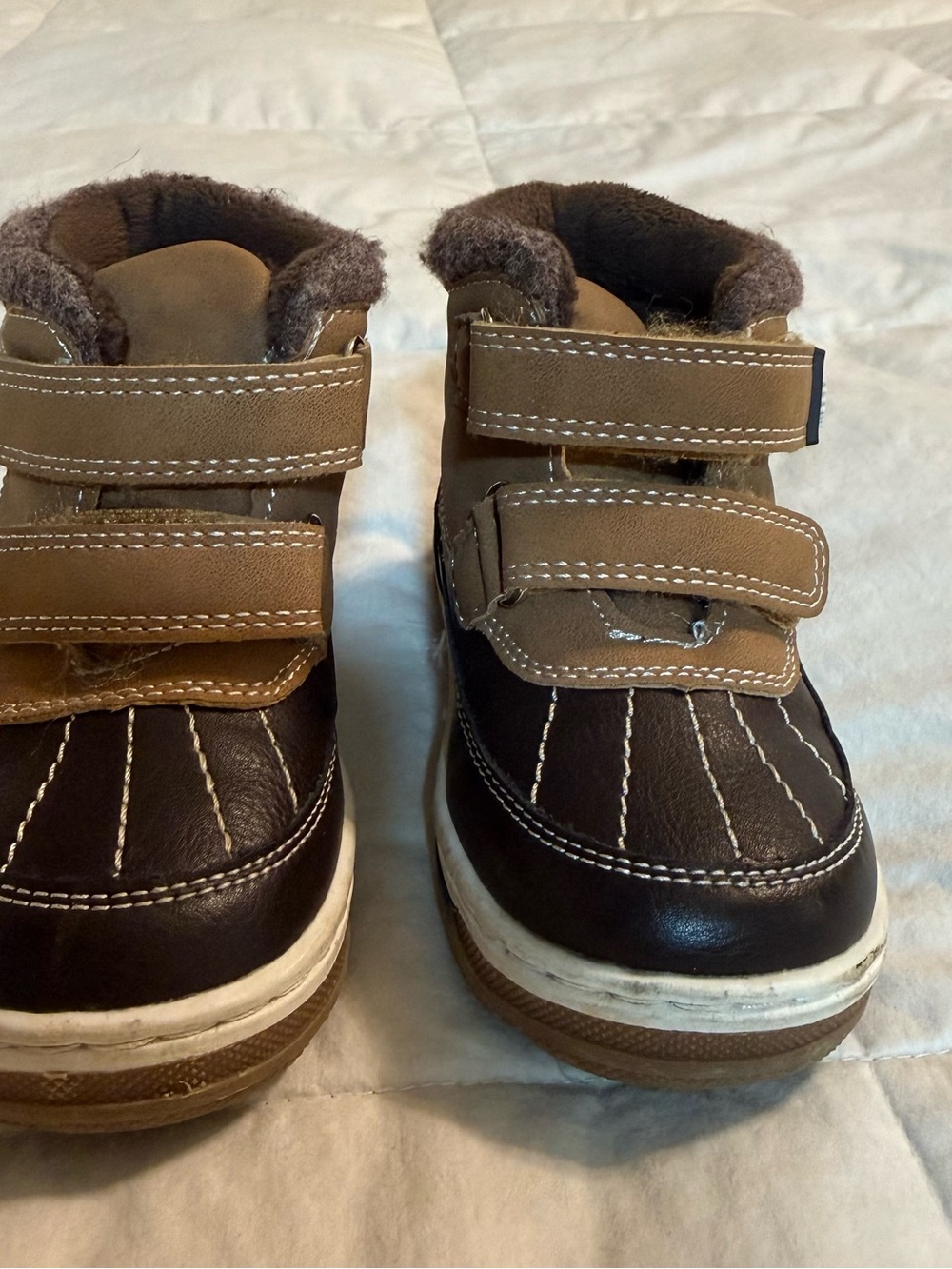 Kids Brown and Tan Winter Boots with Hook-and-Loop Straps